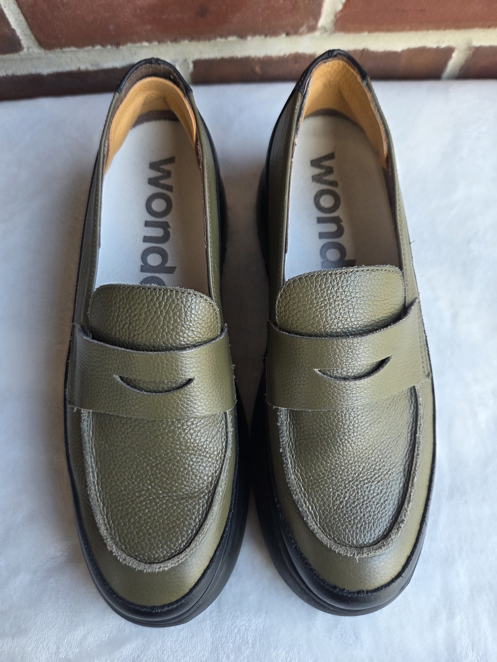 Wonders Leather Platform Penny Loafers Olive Black EU 39 Made in Spain - Picture 4 of 16